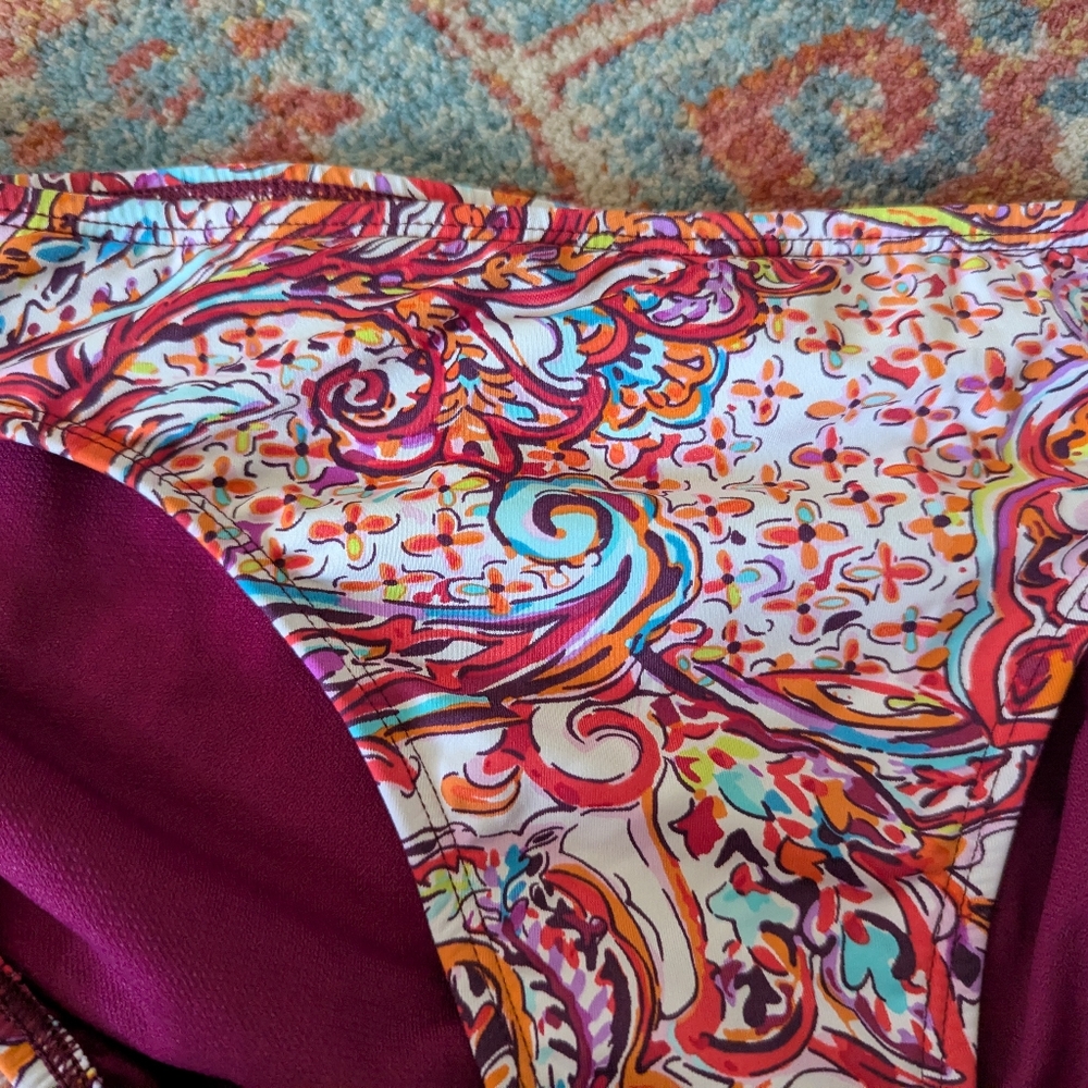 Lauren Ralph Lauren Women's 6 Bikini Swimsuit Bottom Plum Orange Paisley 111 - Picture 2 of 7